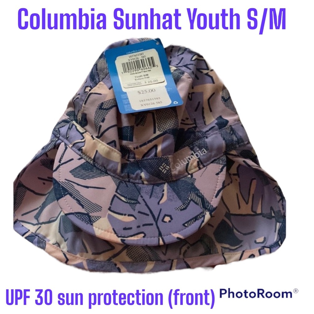 NWT Sm/Med Columbia Youth Sun Hat 30 UPF Neck Shade Flap Brim Pink Purple Black